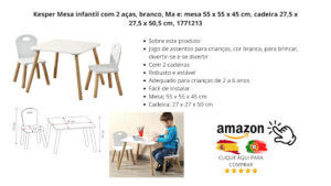 Kesper Mesa infantil com 2 aças, branco, Ma e: mesa 55 x 55 x 45 cm, cadeira 27,5 x 27,5 x 50,5 cm, 1771213